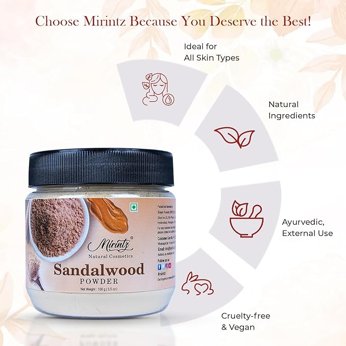100% Natural Sandalwood Powder | (3.5 Oz) Chandan Powder for Women & Men | Herbal Sandalwood Powder for Face & Skin | Ayurvedic Face Pack for Glowing Skin, Tan Removal Mask & Natural Face Pack