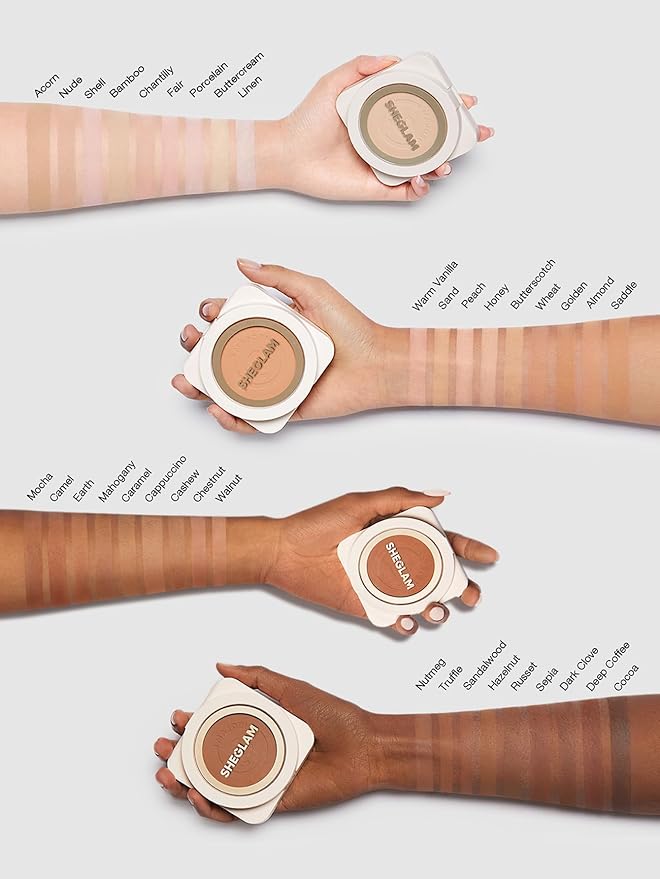 SHEGLAM SKin-Focus Full Coverage Powder Foundation Oil-Control Lightweight Face Pressed Powder Makeup-Warm Vanilla