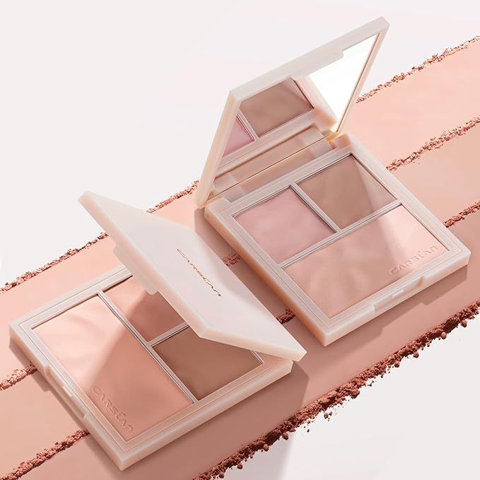 3 Colors Blush Palette For Cheek Makeup, Matte Blush Powder Blendable Face Blush,12H Longlasting, Lightweight, Smooth Pink Blush, Sunset Orange, 0.37Oz