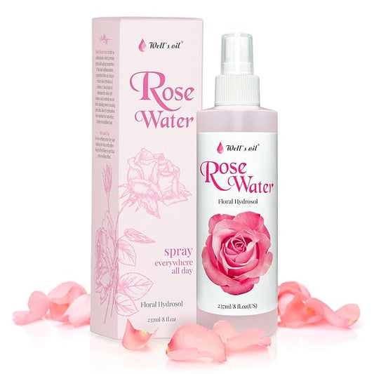 Well's Oil Rosewater Mist Spray (8 Fl oz) – Hydrates, Soothes & Refreshes | 100% Natural | No Chemical | for All Skin and Hair Types