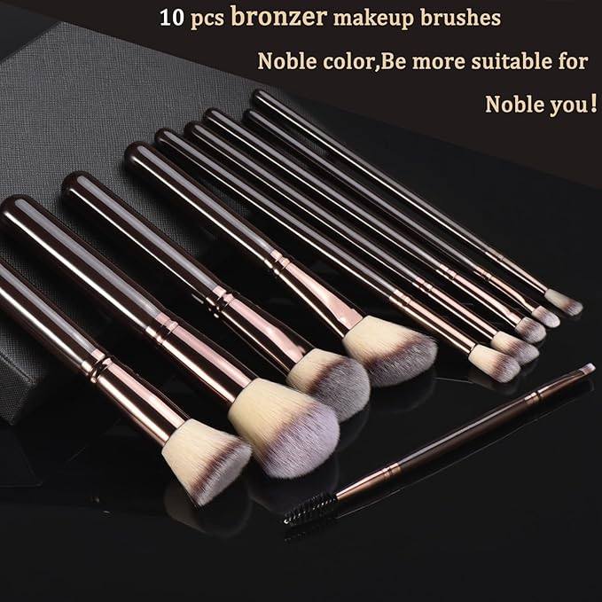 10 Piece Black brown Makeup Brushes and 10 Piece Makeup Sponge – Wooden Handle,with Soft Synthetic Bristles,|Professional Makeup Brushes set for Women & Girls|
