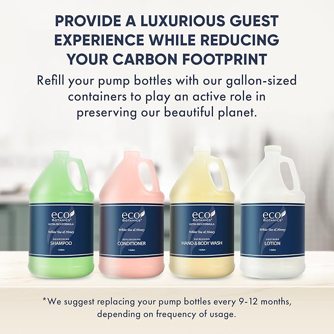 1-Shoppe Eco Botanics 20 Piece Ecobox All-In-Kit | White Tea and Honey Soap | 6 Shampoo, 4 Conditioner, 6 Body Wash & 4 Lotion | 10.14oz Hotel Soaps and Toiletries Bulk | Personal Care Products