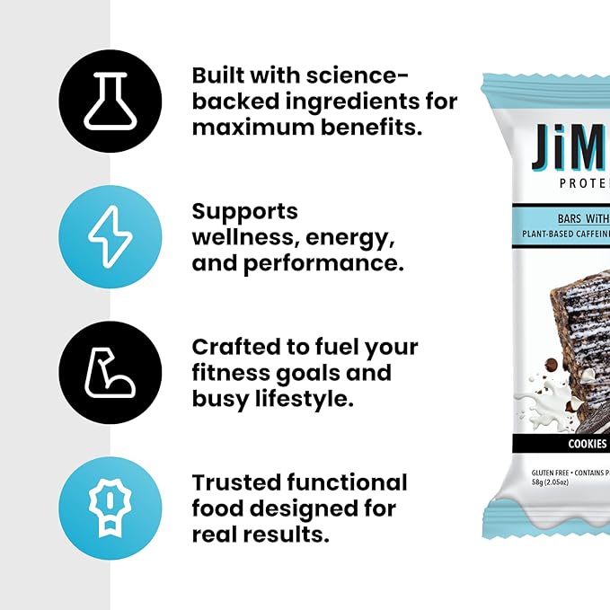 JiMMYBAR! - Sea Salt Caramel Cookies N' Cream - 19g High Protein Bars - 7g Sugar - 12 Count - 58g Health Bars - Natural Peanut Butter Core - Caffeinated Protein Bar For Energy- Hand Drizzled Chocolate