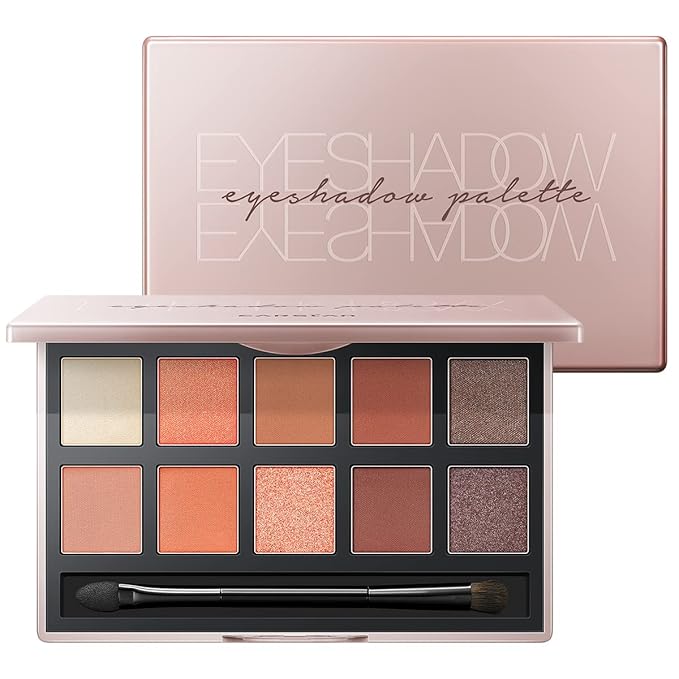 10 Color Eyeshadow Palette, Matte, Shimmer, Glitter Pigment Eye Shadow Makeup Pallete, Neutral Nudes Sunny Orange Eye Makeup Palette with Brush & Mirror, 01.Sunset