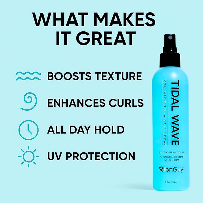 THESALONGUY Tidal Wave Sea Salt Spray – Texturizing & Volumizing Hair Spray for Beach Waves, Natural Texture & Lift – Styling Spray for Men & Women, 8 oz