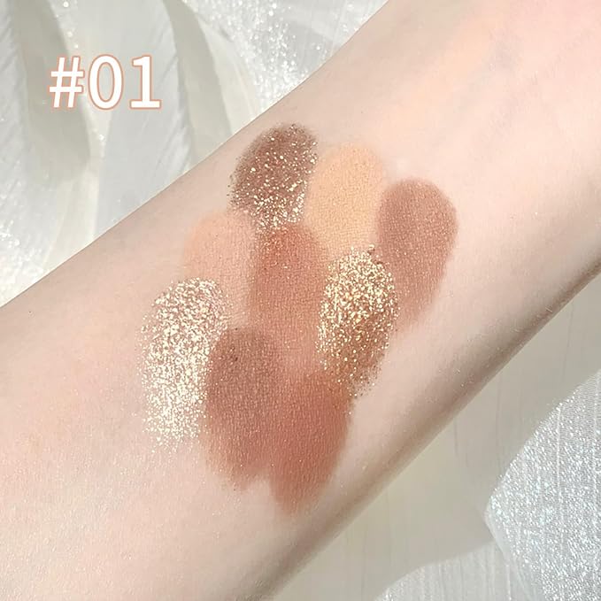 Erinde 9 Colors Eyeshadow Palette, Matte Shimmer Glitter Eye Shadow Makeup Palette, Highly Pigmented Long Lasting Waterproof, Natural Neutral Nude Eyeshadow Makeup Pallet, Oat Milk Tea