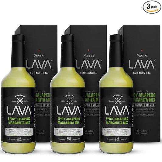 (3 Pack) LAVA Premium Spicy Jalapeño Margarita Mix by LAVA Craft Cocktail Co., Made with Real Jalapeños, Agave Nectar, Key Limes, Lots of Flavor and Ready to Use
