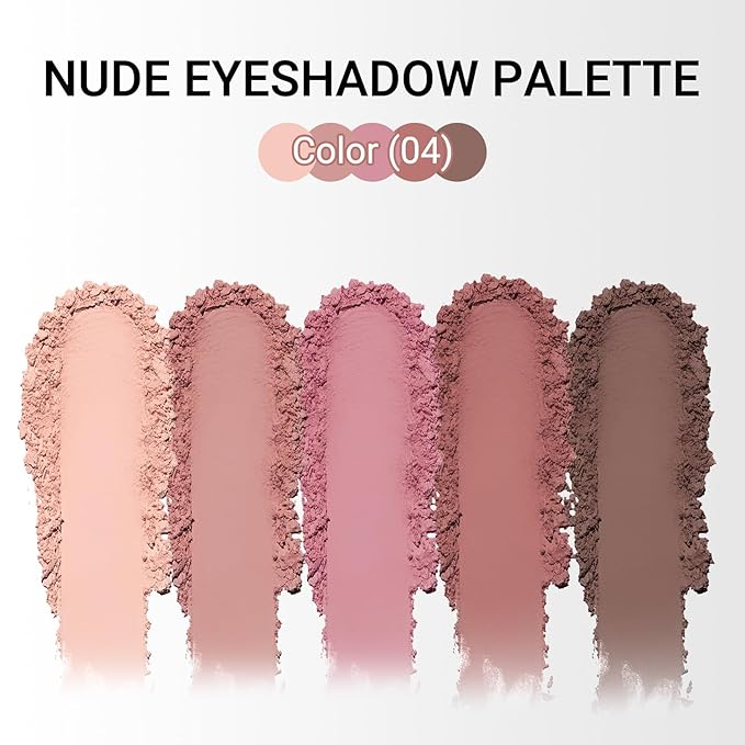 Erinde 5 Colors Matte Eyeshadow Palette Makeup, Natural Classic Nude Neutral Nude Brown Eye Shadow, Long Wearing Waterproof Everyday Eye Makeup for Brown Eyes, Romantic Peach Mauve Eyeshadow, 04