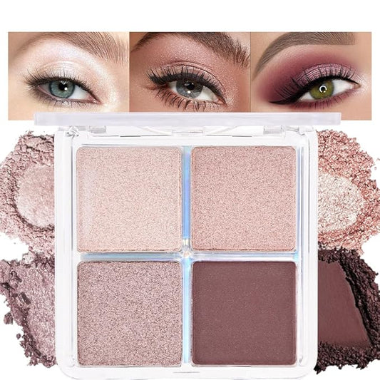 4 Colors Dark Brown Champagne Rose Gold Eye Shadow Powder Palette Makeup, Neutral Matte Shimmer Cream Quads Eyeshadow Palette for Women Highly Pigmented Waterproof, paleta de sombras de ojos 11