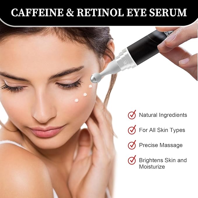 Eye Cream for Puffiness and Bags Under Eyes, Under Eye Cream for Dark Circles, Eye Roller for Puffy Eyes, Caffeine Eye Serum with 360°Massage Ball Reduce Wrinkles and Fine Lines
