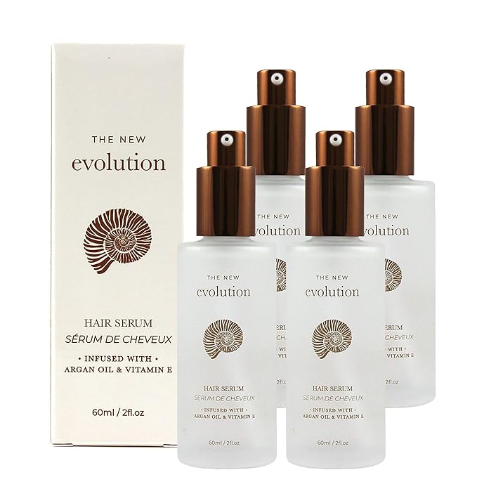 Evolution Argan Oil Serum - Vitamin E Treatment for Softening and Straightening Dry Hair - With Aloe Vera (4 Pack)