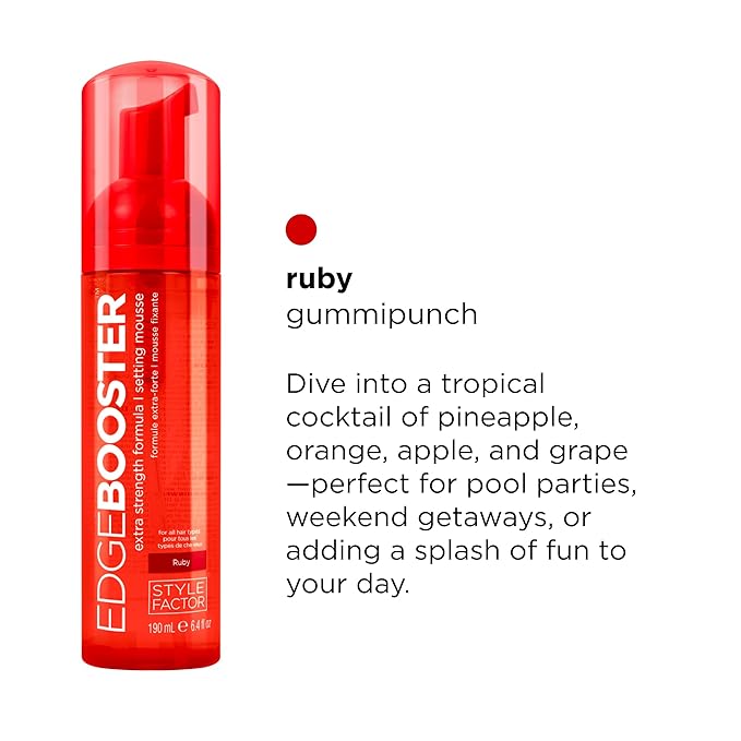 Style Factor EDGE BOOSTER Extra Strength Setting Mousse – Frizz Control, Extra Volume, and Conditioning – 2.5oz Ruby Mousse for Curly Hair