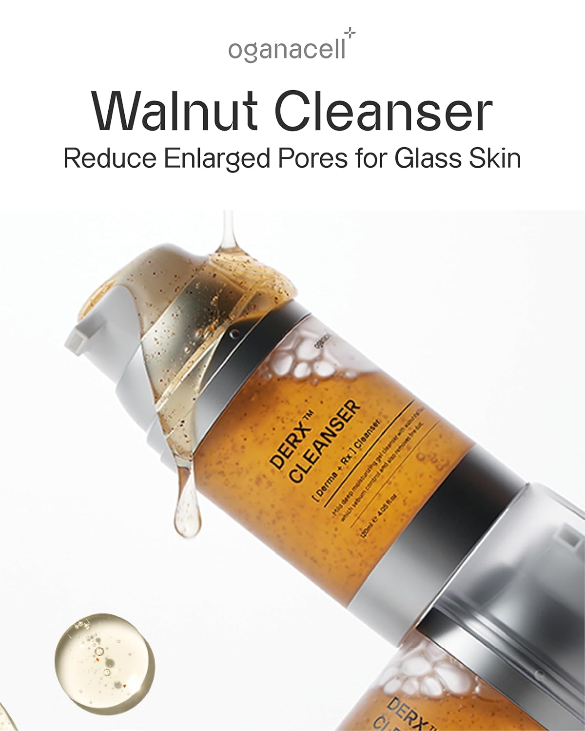 Oganacell DERX Cleanser - Walnut Cleanser for Clogged Pores, Gentle Daily Exfoliant for Smooth Skin, Korean Skin Care Face Wash, 4.05 fl oz