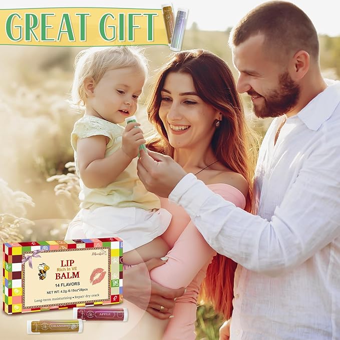 28 Pack Lip Balm,Natural Lip Balm Bulk with Vitamin E and Coconut Oil,14 Flavored Lip Balm Set, Lip Care Product, Moisturizing & Soothing Chapped Lips,Bulk Gifts for Women Party Favors