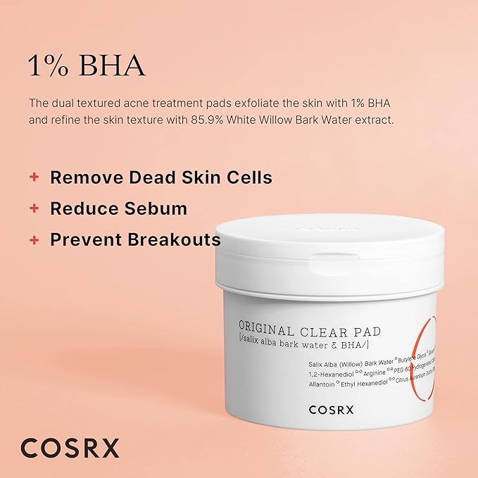 COSRX BHA Toner Pads, 70 Sheets, Exfoliating Pads for Dead Skin & Blackheads, Minimize Pores, Prevent Breakouts, Improve Skin Texture, Korean Skin Care