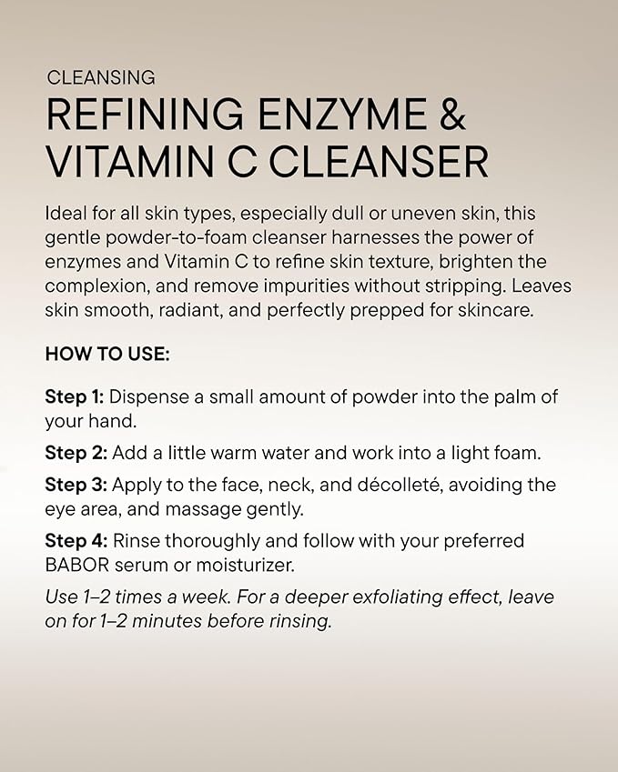 BABOR Refining Enzyme & Vitamin C Cleanser, Enzyme Powder Cleanser, Exfoliating Face Wash Polish, Gentle Facial Scrub to Brighten and Even Complexion