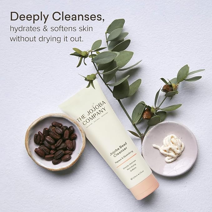 The Jojoba Company Bead Cleanser With Papaya & Quandong - Exfoliating & Hydrating Cream Face Wash - Gentle for Sensitive Skin - Pore Cleansing - For All Skin Types - 125ml