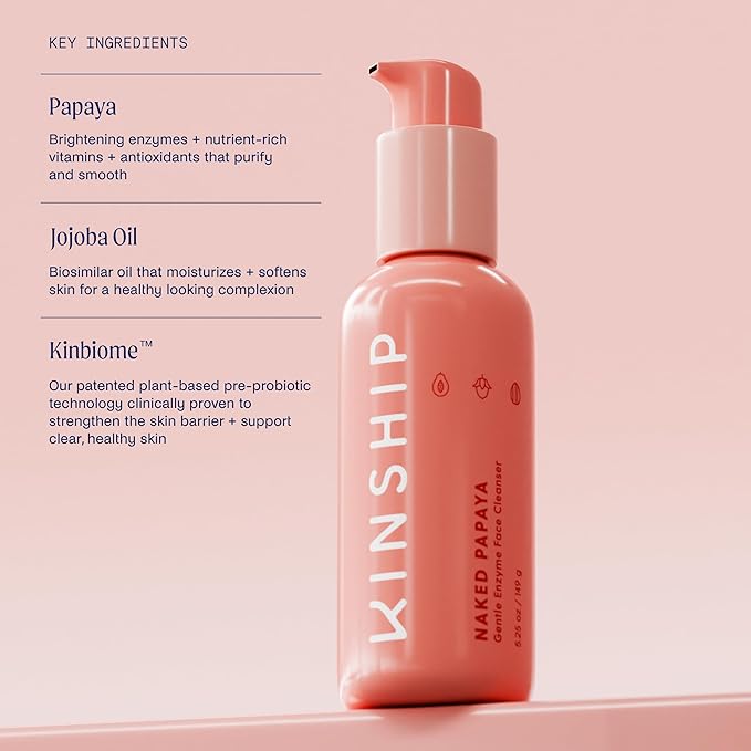 Kinship Naked Papaya Hydrating Gentle Cleanser | Natural Cream Face Wash | Vitamin E, Jojoba Oil Facial Cleanser | Makeup Remover | Sensitive Skin Care (5.25 Oz)