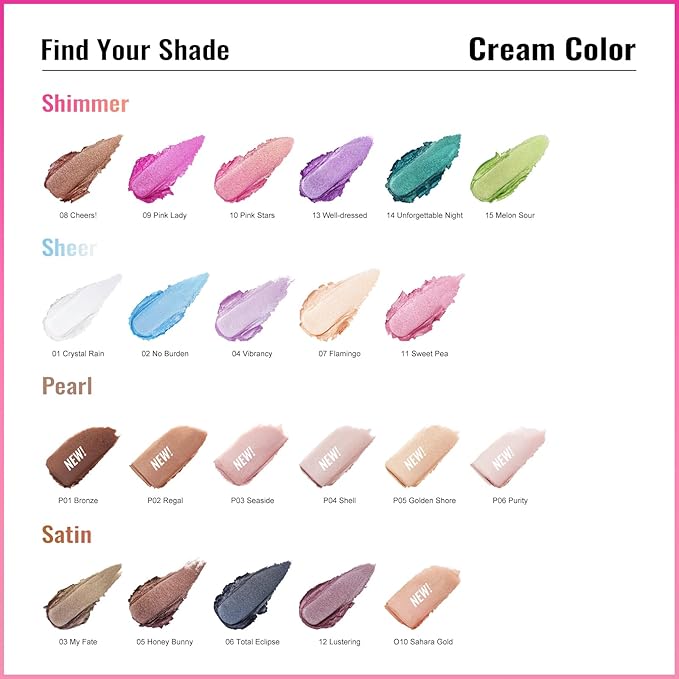 Oulac Nude Pearl Cream Eyeshadow also for Highlighter Shimmer Eye Shadow Waterproof&Long Lasting with Moisturizing Formula Blendable Shimmer Eye Make-up,Vegan & Cruelty-Free,6g P02