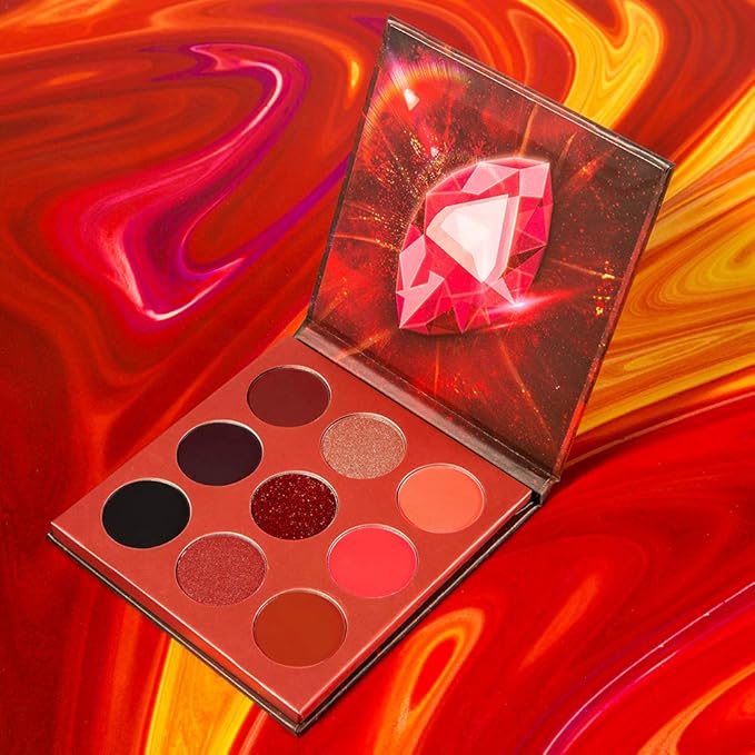 docolor Eyeshadow Palette 9Colors Red Eyeshadow Gemstone Shadow Palettes Highly Pigmented Mattes Shimmers Smokey Glitter Cream Colorful Powder Blendable Long Lasting Waterproof Makeup Palette