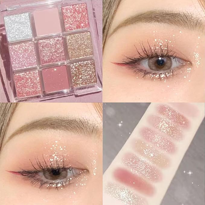 Erinde 9 Colors Eyeshadow Palette, Matte Shimmer Glitter Eye Shadow Palette Makeup, Highly Pigmented Long Lasting Waterproof, Natural Neutral Nude Eyeshadow Makeup Pallet, Sunset Glow