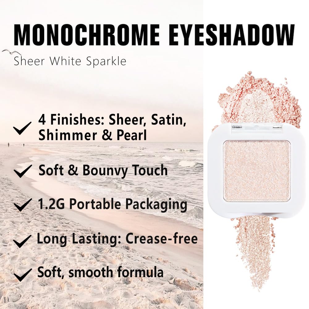 Sheer White Nude Glitter Eyeshadow – Champagne Shimmer Eye Shadow, Daily Waterproof Long-Lasting Eyeshadow Powder Palette for Women Neutral Eye Makeup sombras para ojos (02)