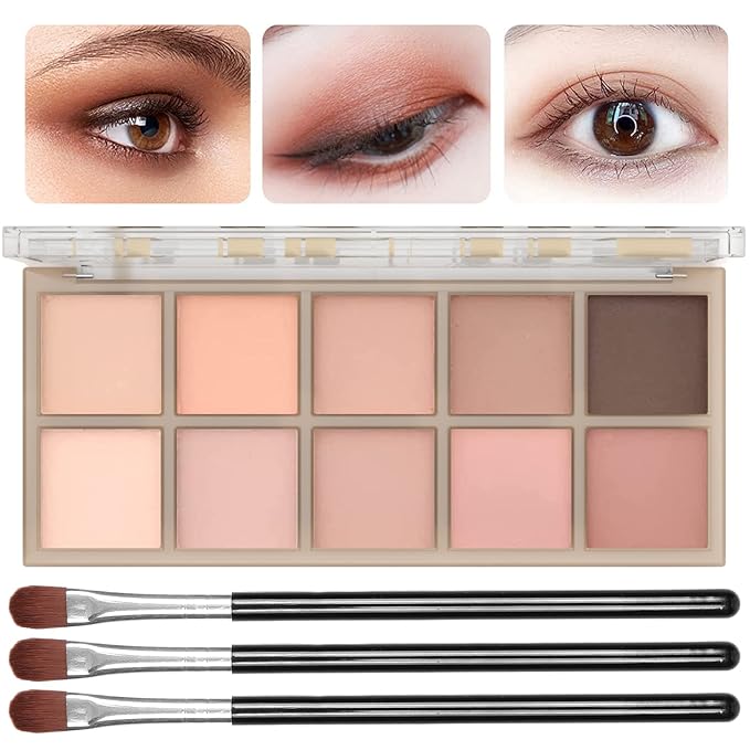 10 Colors Eyeshadow Palette Matte Naked Eye Shadow Makeup,High Pigmented, Naturing-Looking, Ultra-Blendable,Long Lasting High Pigment Nude Eyeshadow with 3 Eyeshadow Brush(Milk Tea)