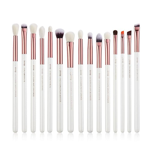 Jessup Eye Makeup Brush Set Professional 15pcs White/Rose Gold Premium Natural-synthetic Eye Shadow Blending Concealer Eye & Brow Liner Brushes, T217