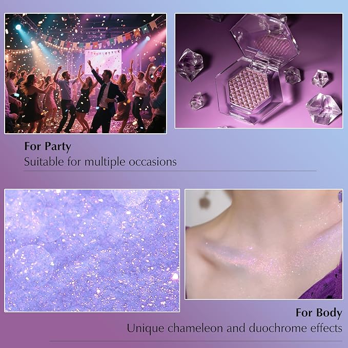 Glitter Eyeshadow Palette, Multichrome Chameleon Purple Blue Eye Shadow, Color Shifting Multi-Reflective Holographic Eyeshadow Shimmer Inner Corner Eye Brightener Highlighter Makeup