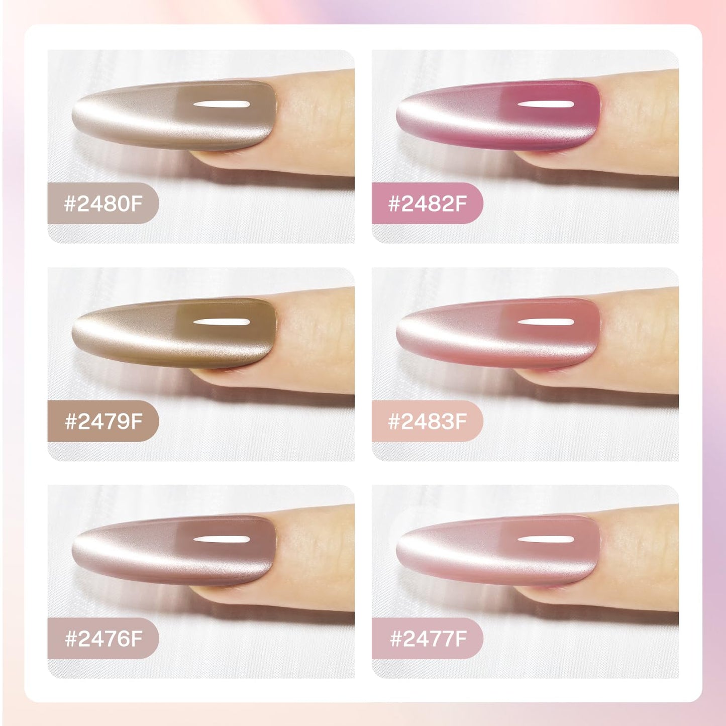 JODSONE 10ml Cat Eye Gel Nail Polish Set Pink Brown Collection 6 Colors for Holographic Glitter Cat Eye with Magnet at Home Salon Design Gift for Girls