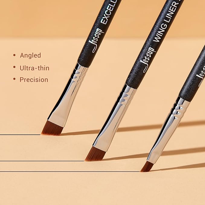 Jessup Angled Eyeliner Brush Set,3pcs Pro Precision Eye Liner Brush Fine Winged Ultra Thin Slanted Gel Liquid EyeLiner Makeup Brushes, Black T345
