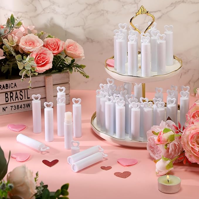 100 Pcs Lip Balm Bulk Heart Shape Lip Balm Jasmine Scented Beeswax Lip Balm Moisturizing Lip Balm Add Your Own Labels for Teacher Baby Shower Coworkers Friend Gift