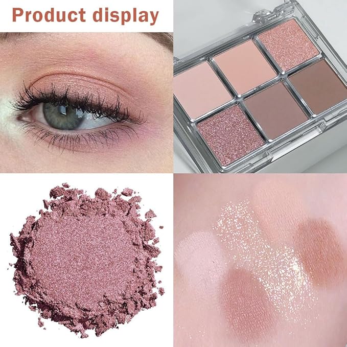 6 Colors Nude Champagne Gold Matte Shimmer Eyeshadow Palette for Eye Makeup,High Pigmented Brown Eye Shadow Primers Powder Palet de sombras de ojos