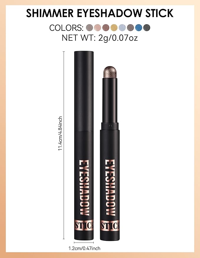 Erinde Shimmer Cream Eyeshadow Stick, Long Lasting Metallic Eye Shadow Sticks, Waterproof Creamy Glitter Eyeshadow Pencil, High Pigmented Blendable Neutral Eye Makeup, 22 Dark Taupe Shimmer