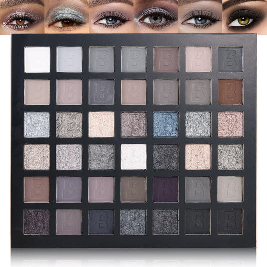 42 Colors Smokey Eye Shadow Makeup Palette,Nude White Black Grey Brown Matte Shimmer eutral Natural Eyeshadow,Waterproof, Long Lasting Naturing-Looking