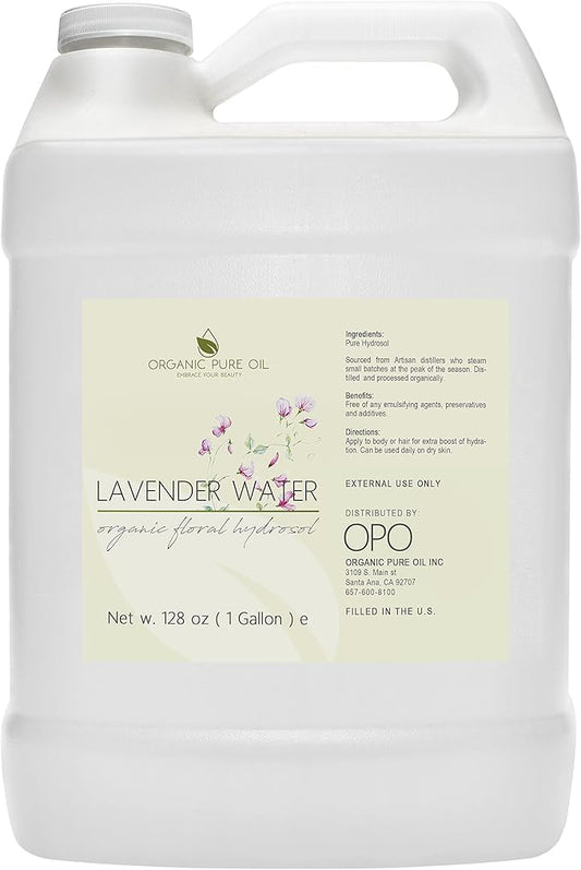OPO Lavender Water Hydrosol - Pure Steam Distilled Natural Non GMO Calming Bulk Body, Face, Facial Toner, Aromatherapy, Set Makeup, Cleanser Mist Spritz (128 oz / 1 Gallon)