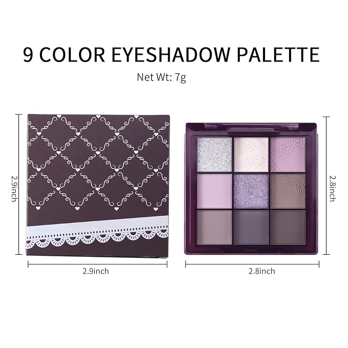 Erinde 9 Colors Eyeshadow Palette, Matte Shimmer Glitter Eye Shadow Palette Makeup, Highly Pigmented Long Lasting Waterproof, Natural Neutral Nude Eyeshadow Make Up Pallet, Purple Dreamscape