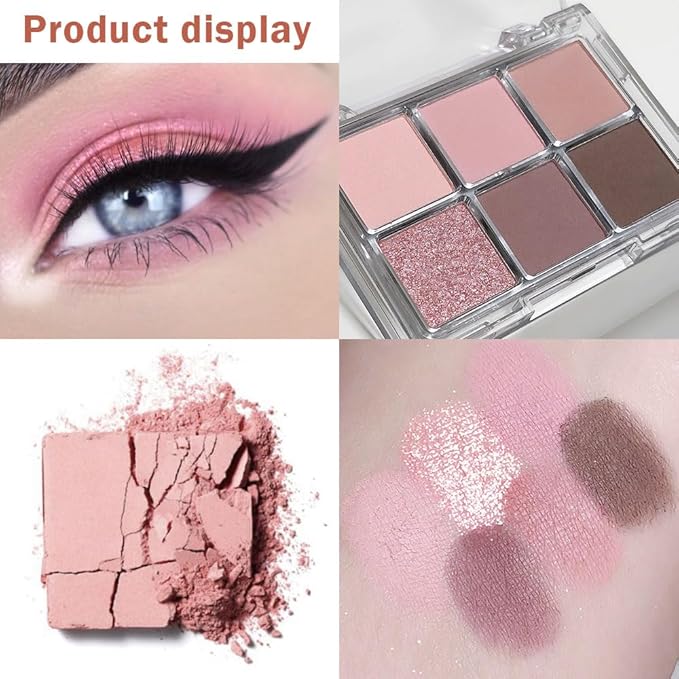 6 Colors Nude Pink Purple Matte Shimmer Eyeshadow Palette for Eye Makeup,High Pigmented Brown Eye Shadow Primers Powder Palet de sombras de ojos