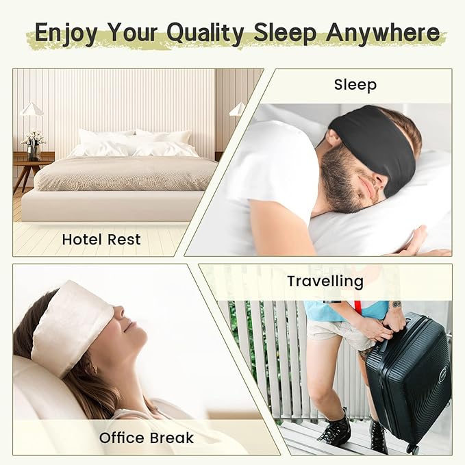 100% Handmade Bamboo Sleeping Eye Mask for Women for Men,Night Masks,Organic Sleep Mask,Blockout Eye Mask for Sleeping,Large Size Adjustable (1 PC, Dark Grey)