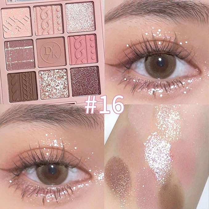 Erinde 9 Colors Eyeshadow Palette, Matte Shimmer Glitter Eye Shadow Makeup Palette, Highly Pigmented Long Lasting Waterproof, Natural Neutral Nude Eyeshadow Makeup Pallet, Pink Purple Rose