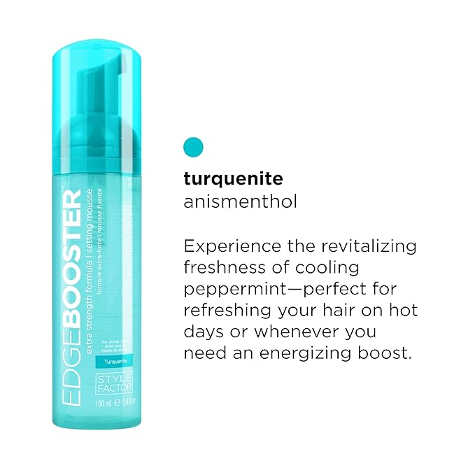 Style Factor EDGE BOOSTER Extra Strength Setting Mousse – Frizz Control, Extra Volume, and Conditioning – 2.5oz Turquenite Mousse for Curly Hair