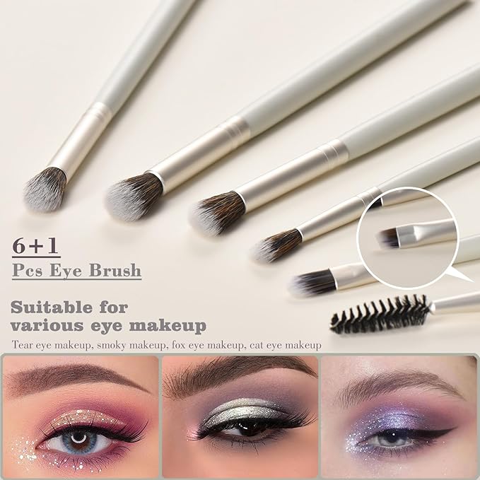 10 Piece Makeup Brushes - Grayish Green Wooden Handle with Soft Synthetic Bristles,for Face & Eye Makeup|Professional Makeup Brushes set for Women & Girls|