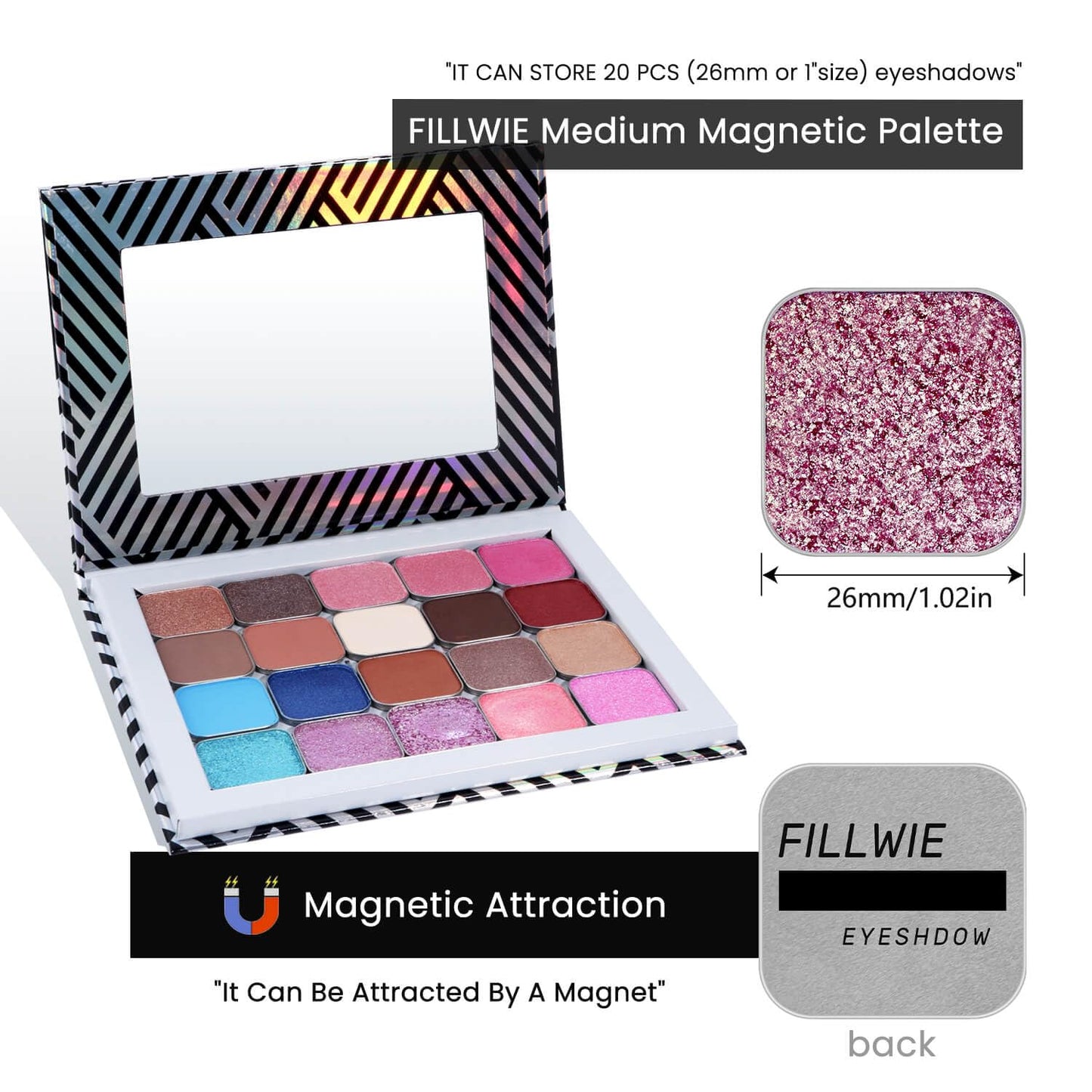 Chameleon Single Eyeshadow, Putty Texture, Glitter Multichrome, Iridescent Blue-Purple, High Pigment, Long-Lasting, Smudge-Proof, Square Single Pan, Fits Magnetic Palettes(Mystic Bloom)