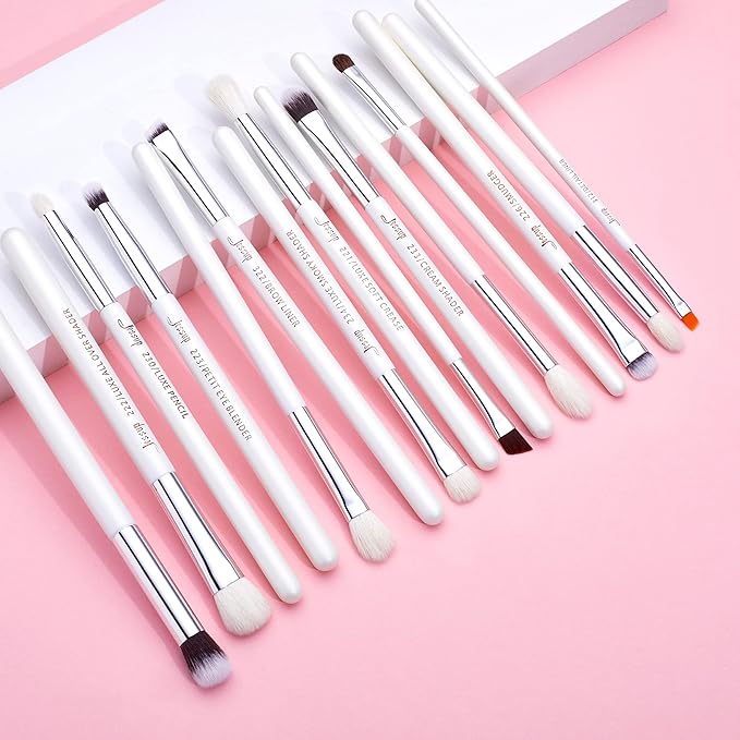 Jessup Small Eye Makeup Brush Set Professional 15pcs White/Silver Premium Natural-synthetic Eye Shadow Blending Concealer Eye & Brow Liner Brushes, T237