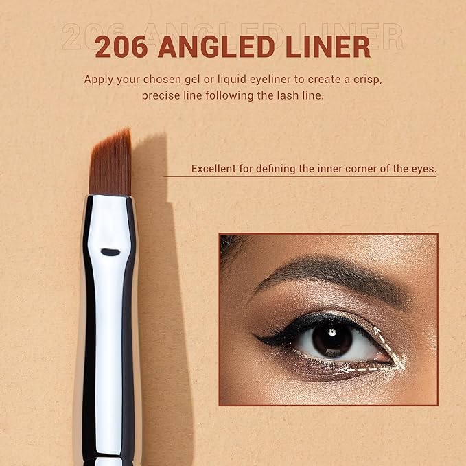 Jessup Angled Eyeliner Brush Set,3pcs Pro Precision Eye Liner Brush Fine Winged Ultra Thin Slanted Gel Liquid EyeLiner Makeup Brushes, Black T345