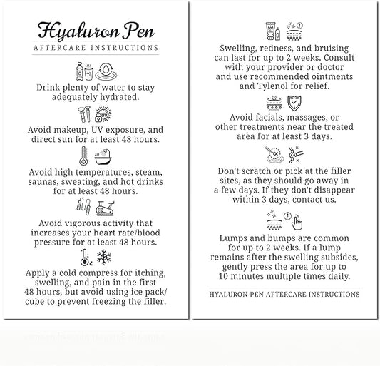 100 Pack - Premium Hyaluron Pen Lip Filler Aftercare Instructions Card 2 x 3.5" Accessories Supplies Kit Care - HP07A100_N