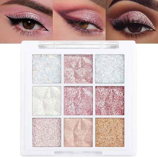 Erinde 9 Colors Eyeshadow Palette, Matte Shimmer Glitter Eye Shadow Palette Makeup, Highly Pigmented Long Lasting Waterproof, Colorful Sequins Sparkle Eyeshadow Makeup Pallet