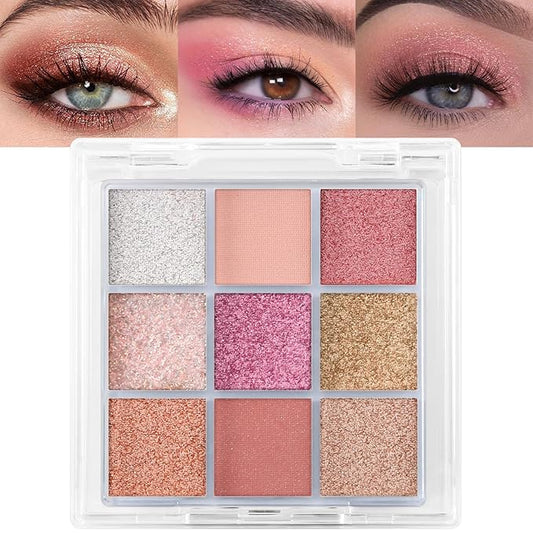 Erinde 9 Colors Eyeshadow Palette, Matte Shimmer Glitter Eye Shadow Palette Makeup, Highly Pigmented Long Lasting Waterproof, Natural Neutral Nude Eyeshadow Makeup Pallet, Sunset Glow
