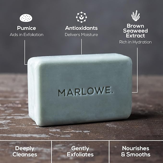 MARLOWE. No. 108 Lightly Exfoliating Soap Bar, 7oz (3 Bars) Polishing, Moisturizing & Cleansing Bar Soap for Men, Made with Natural Ingredients