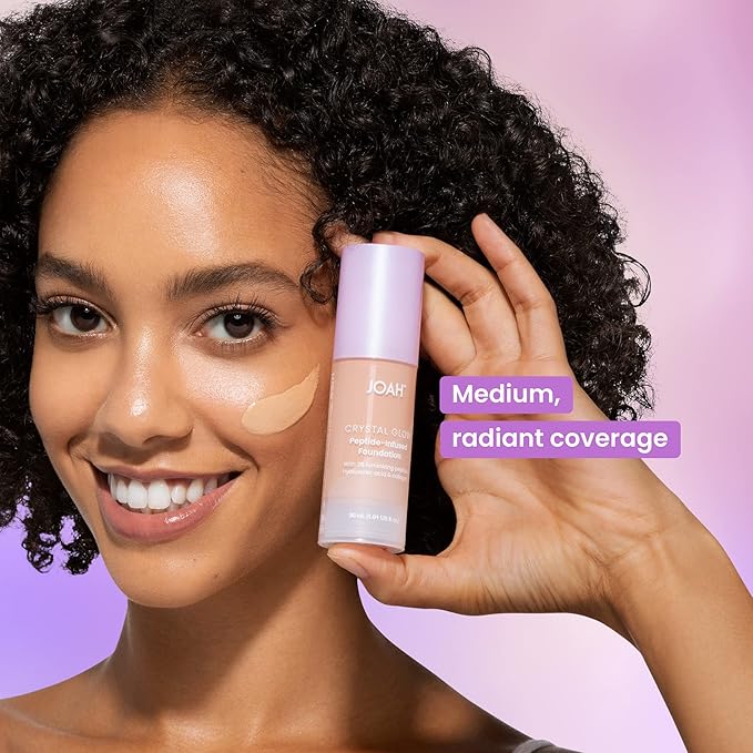 JOAH Crystal Glow Peptide-Infused Foundation, 2-in-1 Multitasking Korean Makeup with Blurring Face Primer, Luminizer, Hydration & Skin Defense for a Flawless Finish, 1.01 Oz, Tan Neutral (Pack of 2)